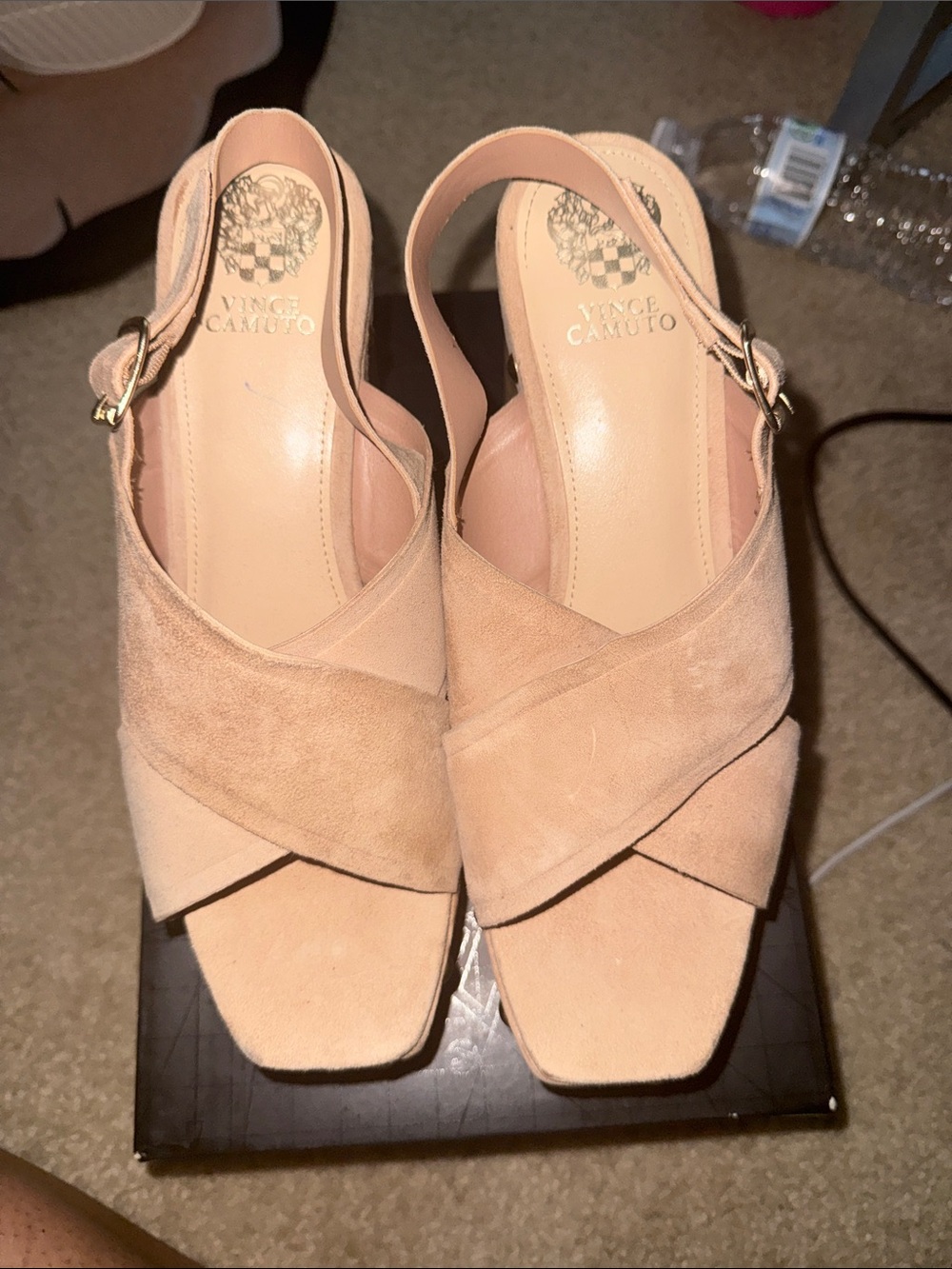 Vince Camuto Nude Suede Platform Sandals with Stud Details - Picture 2 of 3